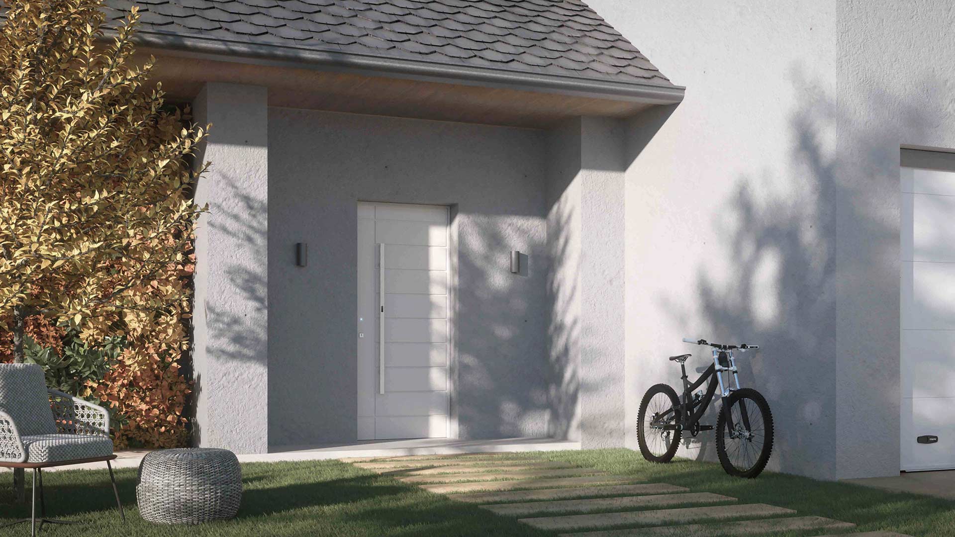 Porta blindata Next Elettra Synergy-Out pannello pantografato mod. em ral 9010 con maniglione Contactless: Freebox ral 9010