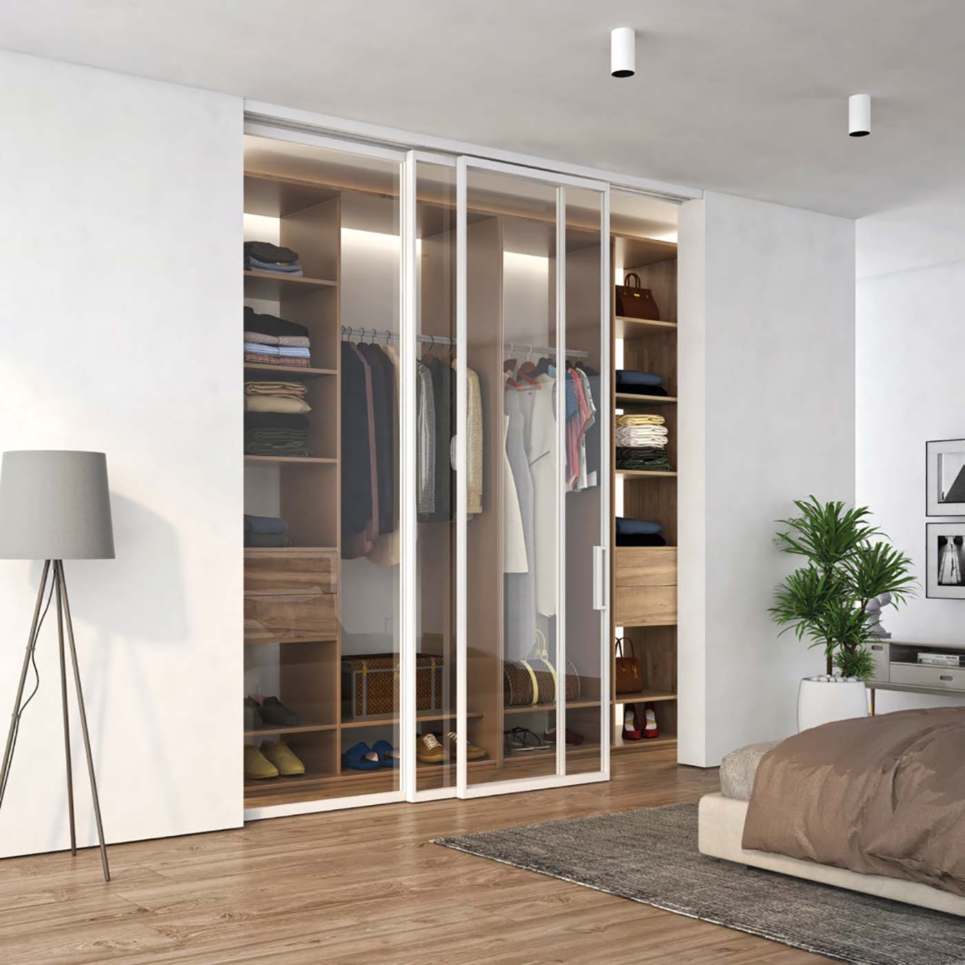 Velo Visioni - Porta doppia scorrevole in vetro a soffitto