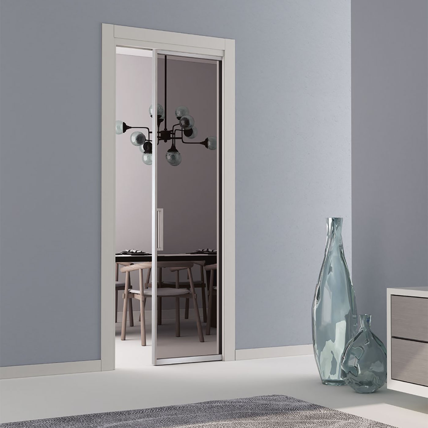 Venere Visioni - Porta in vetro scorrevole interno muro con telaio