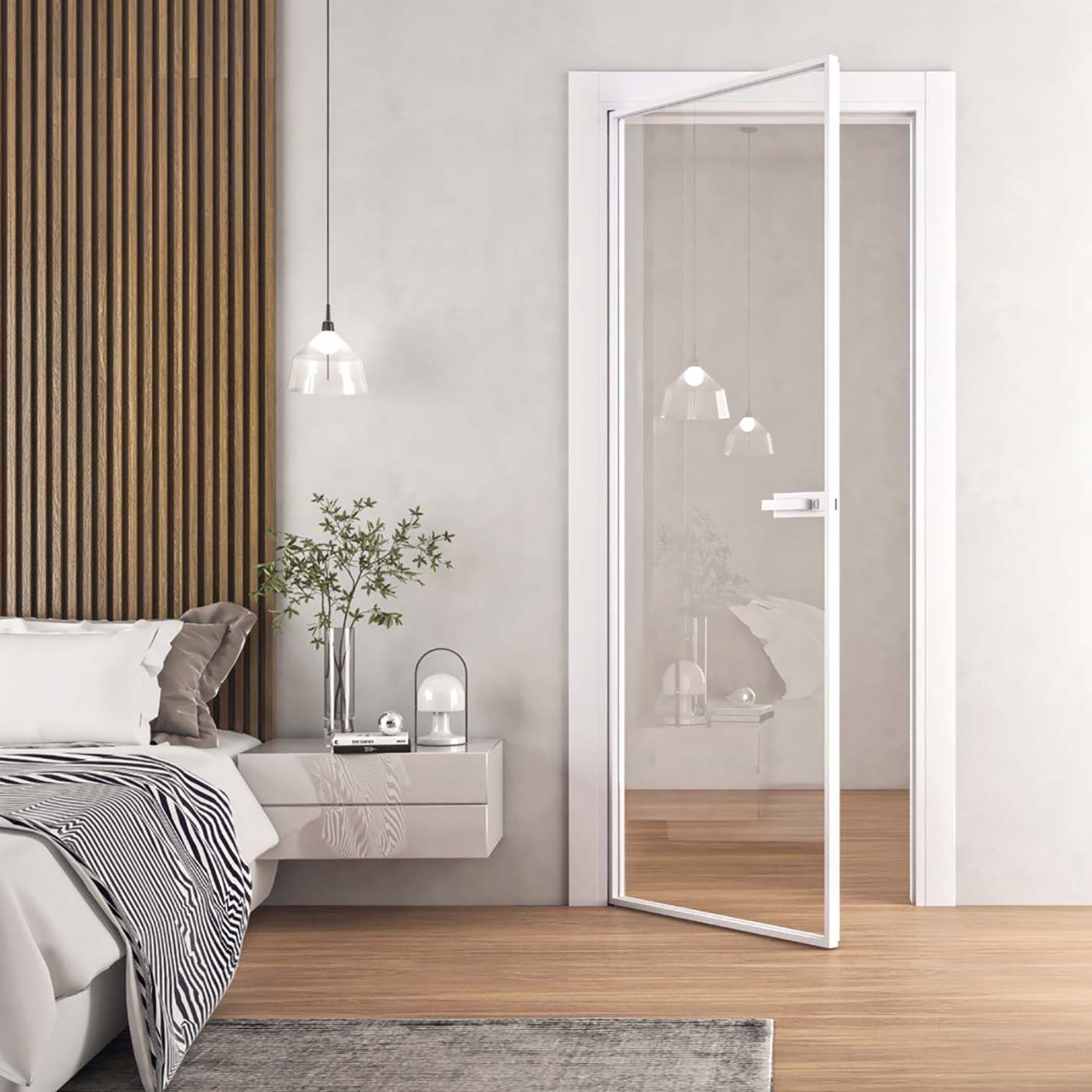 Harpa Visioni - Porta in vetro trasparente a battente