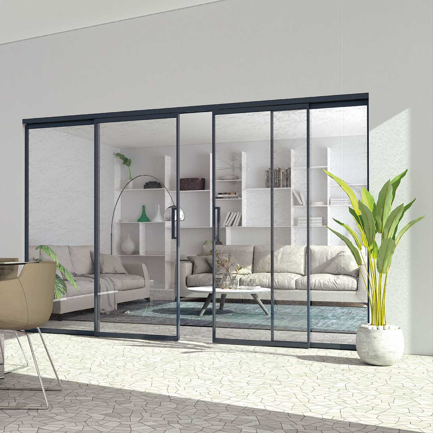 Vetro in rilievo Visioni - Porta in vetro doppia scorrevole