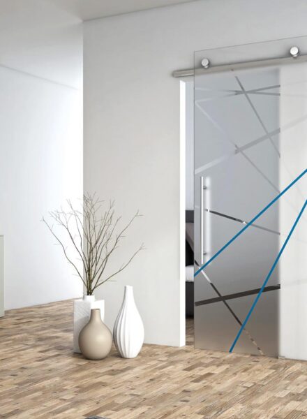 Dynamic Visioni - Porta in vetro scorrevole decorata Dynamic Visioni - Porta in vetro scorrevole decorata