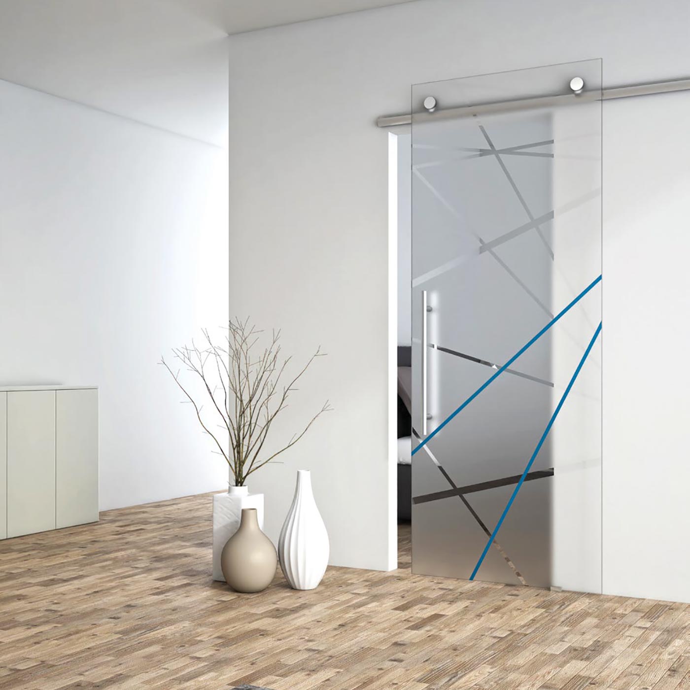 Dynamic Visioni - Porta in vetro scorrevole decorata