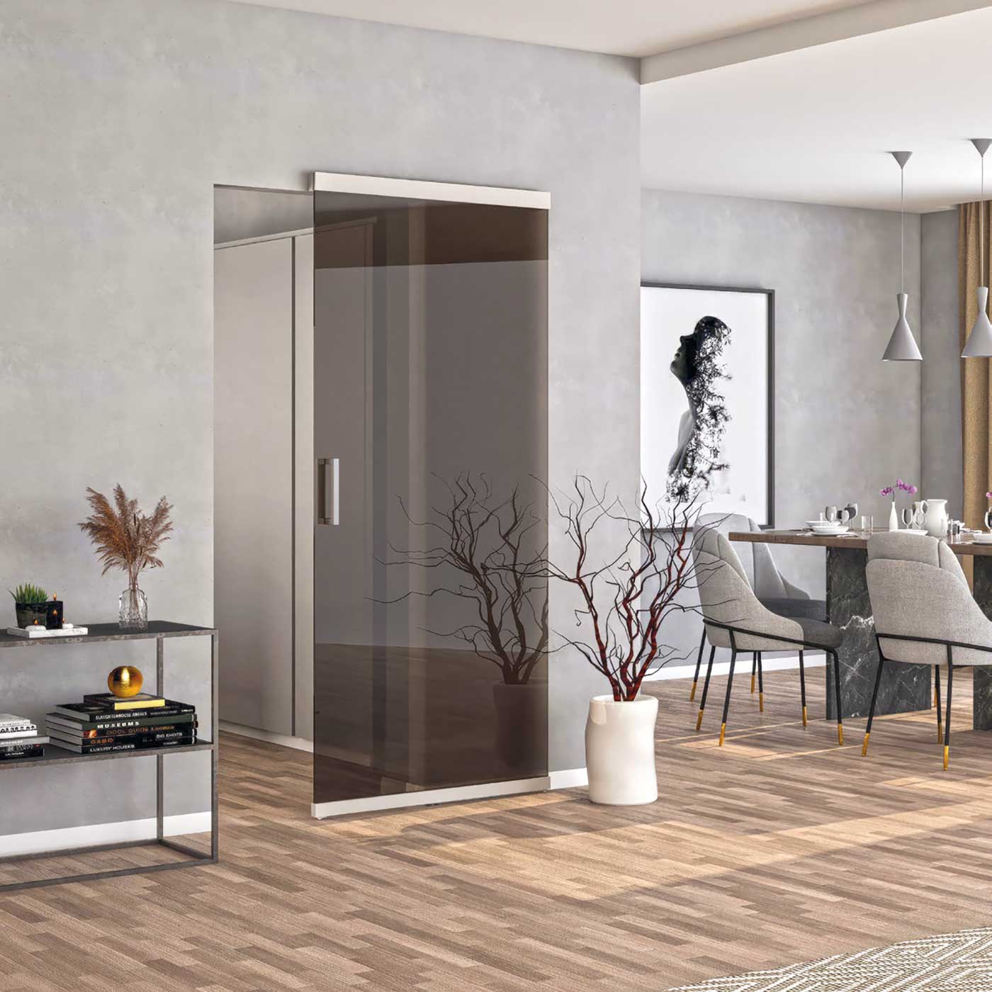 Evasione Visioni porta in vetro scorrevole esterno muro